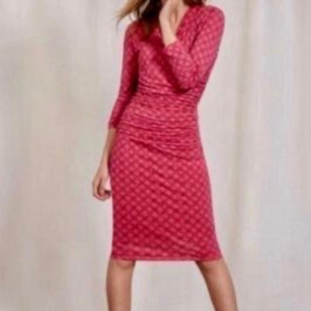 Boden Pink Long Sleeve Draped Dress